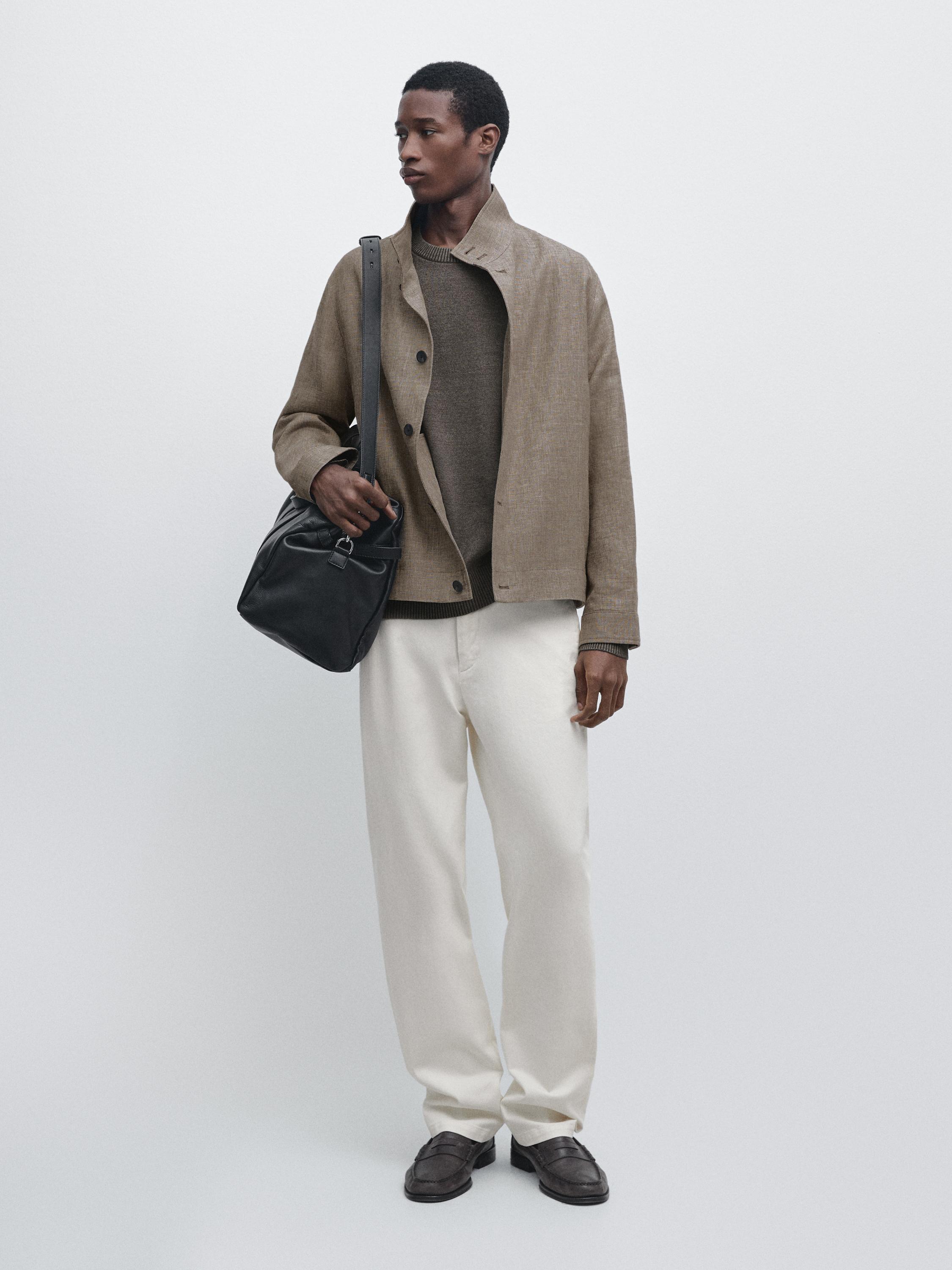 Linen blend bomber jacket with collar detail